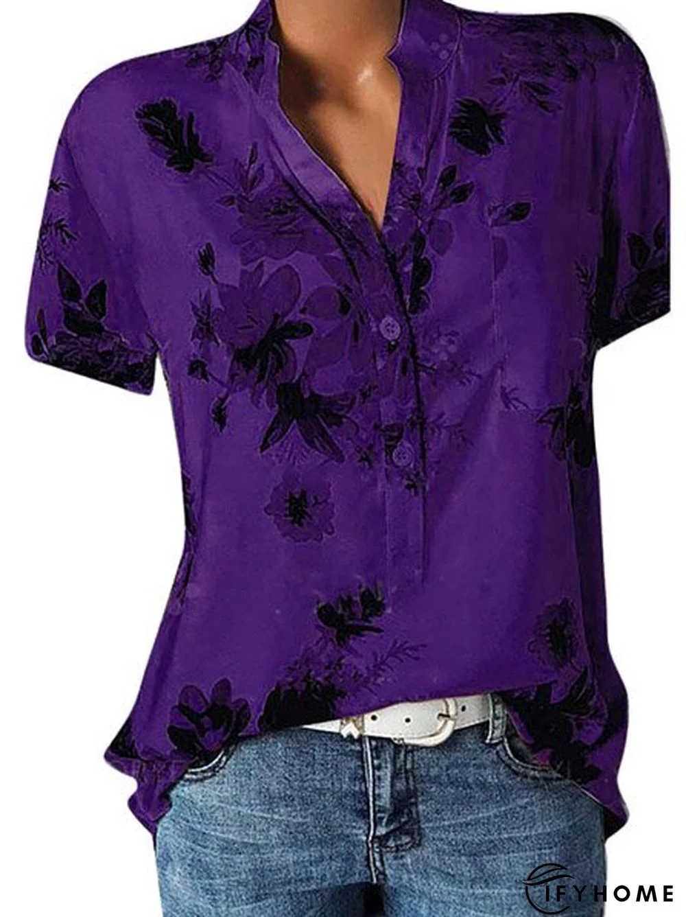 Women Floral Short Sleeve Casual Summer Blouse | IFYHOME