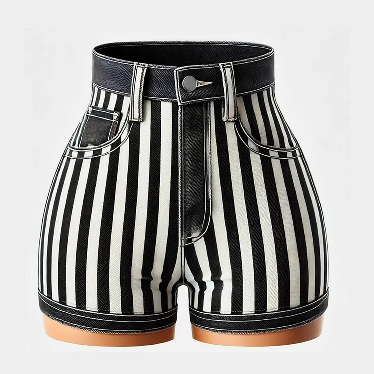 Ursime High Rise Black And White Striped Denim Shorts