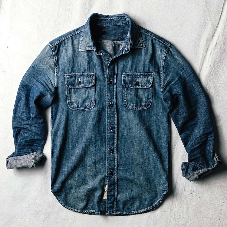 Classic Versatile Striped Denim Work Shirt
