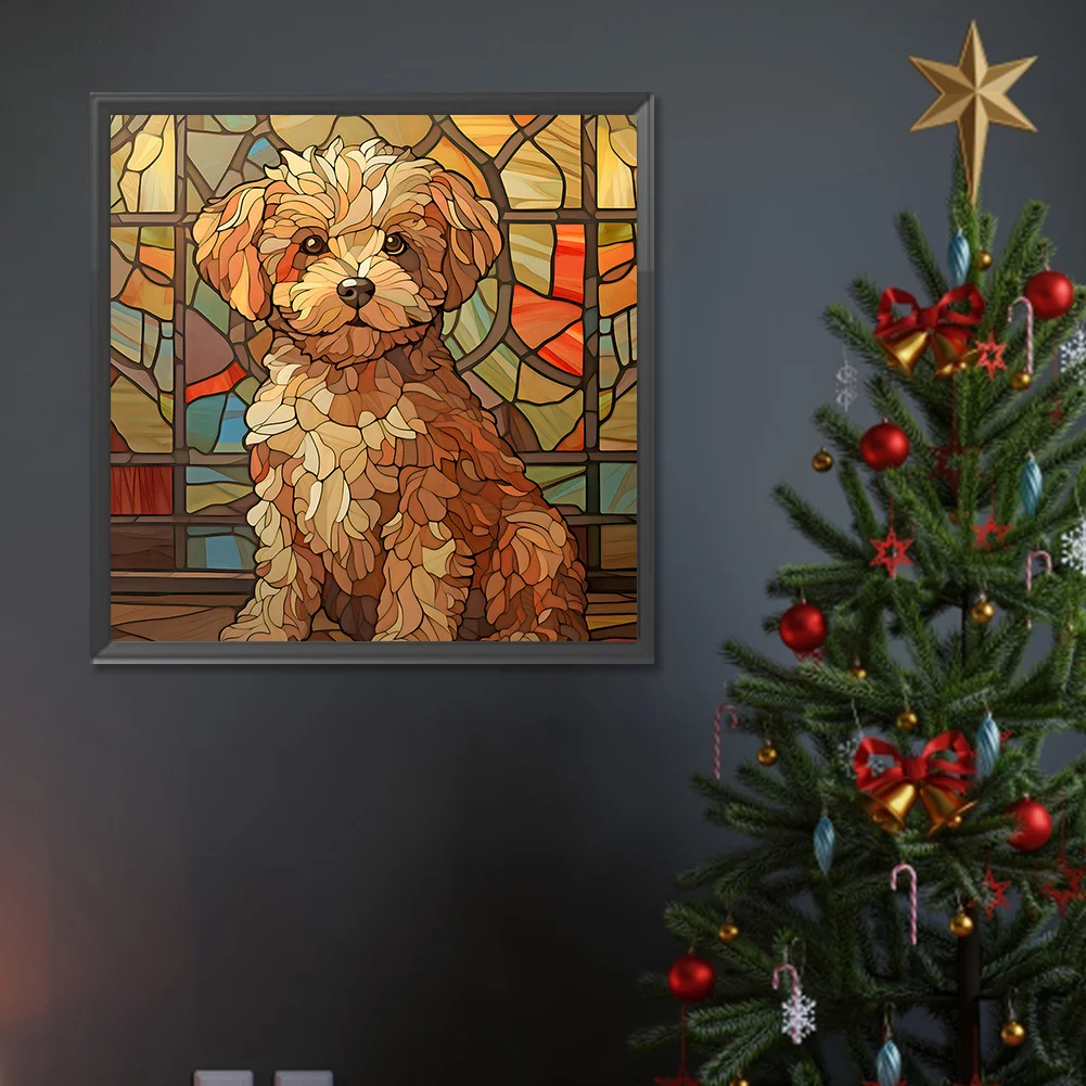 Diamond Painting - Full Round Drill - Stained Glass Puppy(Canvas|30*30cm)