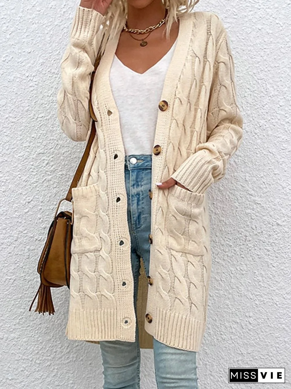 Casual Loose Cable-Knit Button Front Sweater Coat