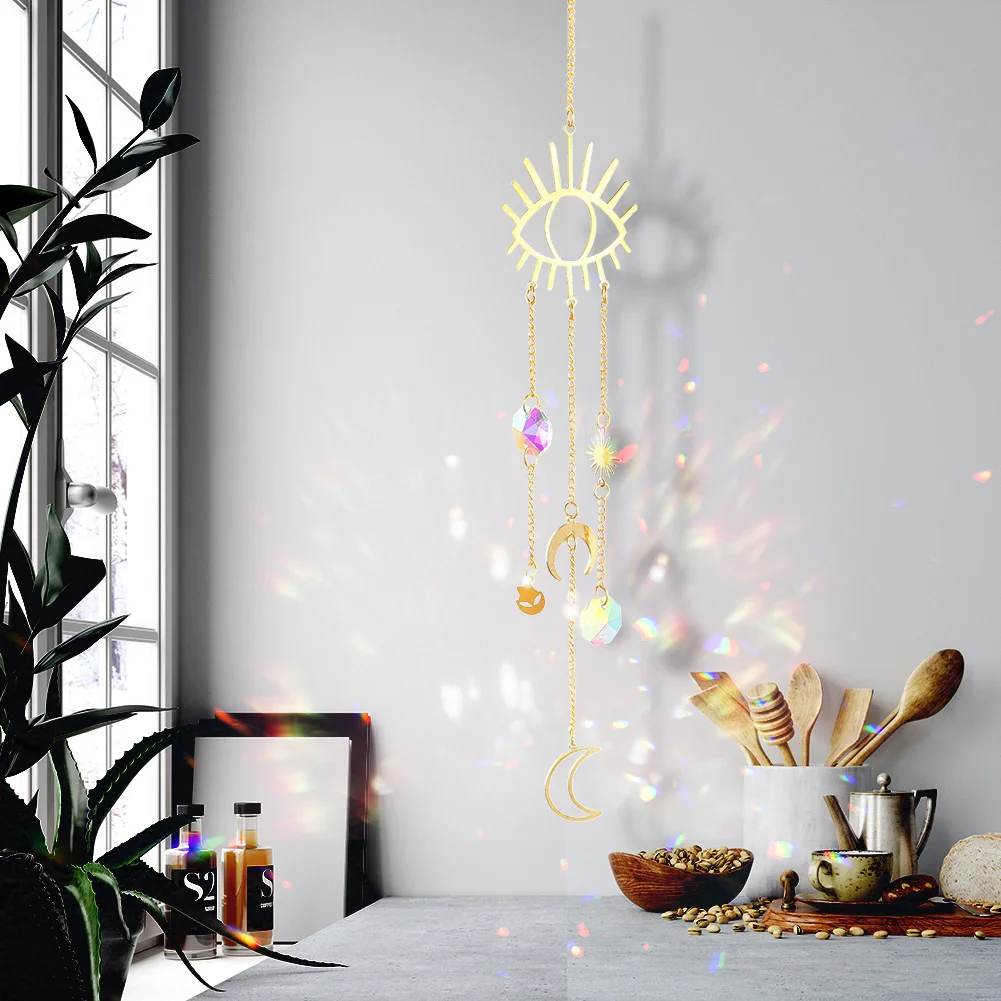 1/4pcs Hanging Bead Moon Sun Light Catcher Crystal Outdoor Wall Wind Chimes