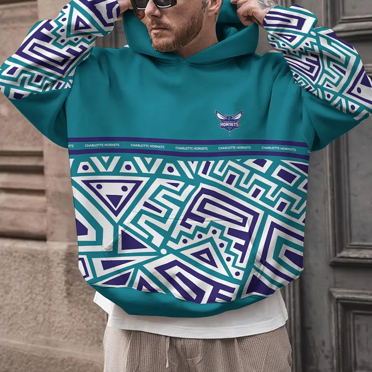 Charlotte Hornets Printed Hooded Pocket Pullover Hoodie