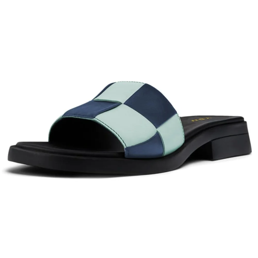 Navy & Light Green Color Blocks Open Square Toe Mules for Women
