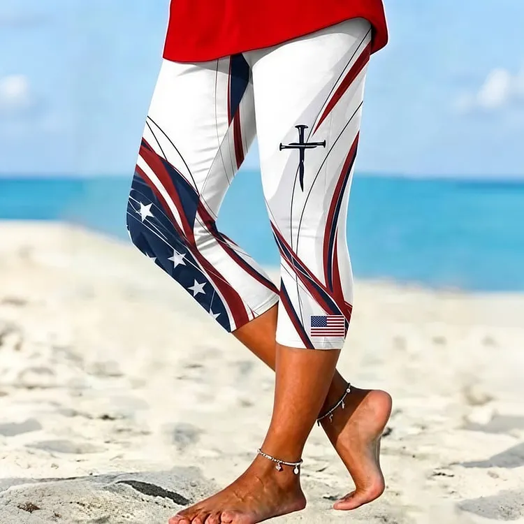 Women's Independence Day Faith Print Casual Leggings