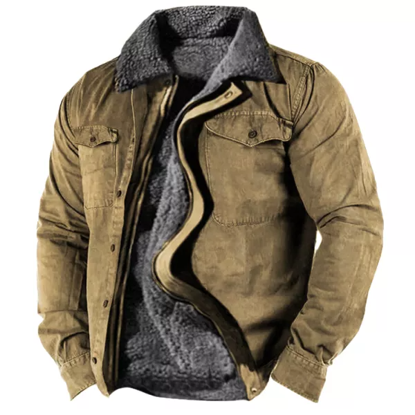 Mens Sherpa-Lined Warm Zipper Vintage Jacket