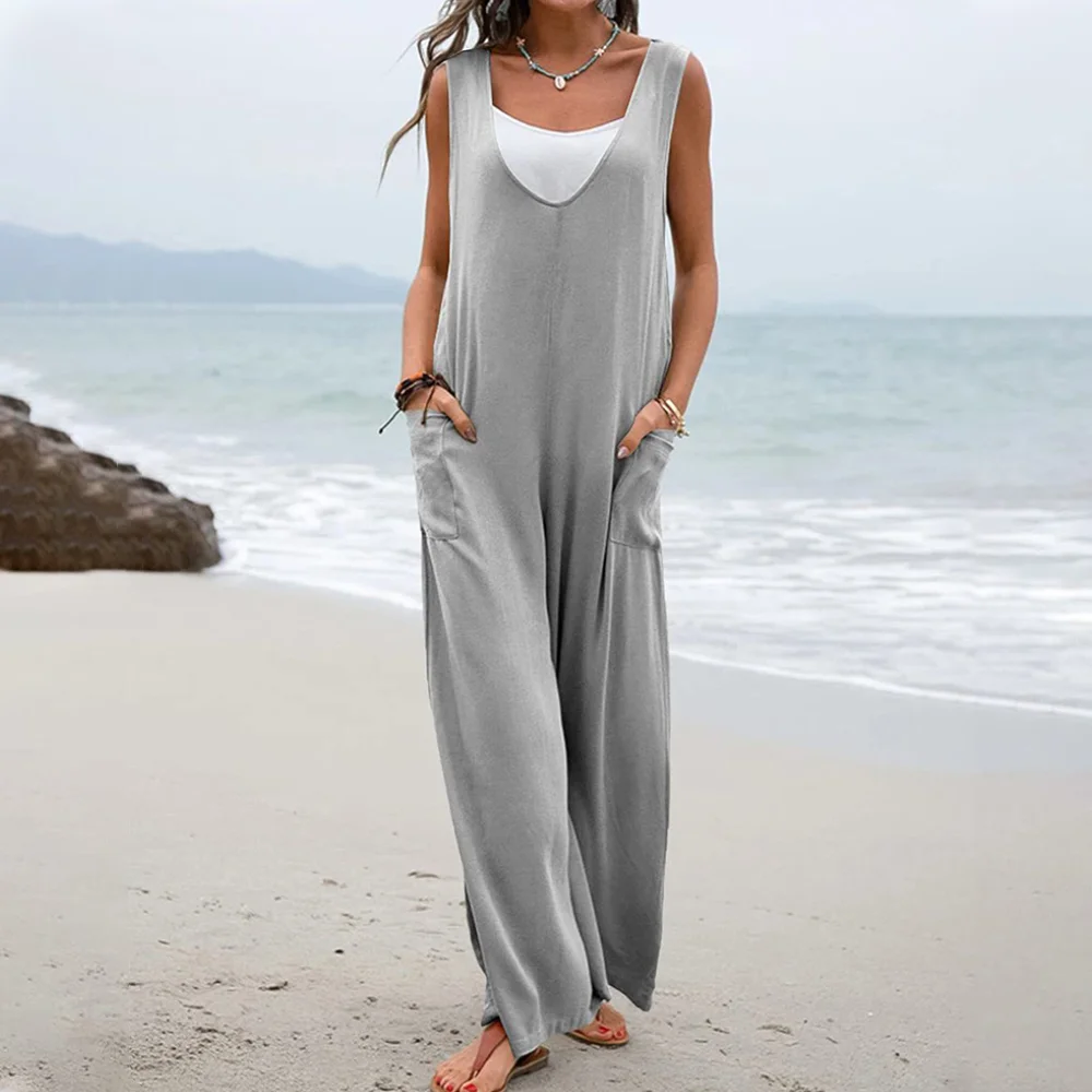 Smiledeer Ladies casual summer V-neck wide-leg jumpsuit