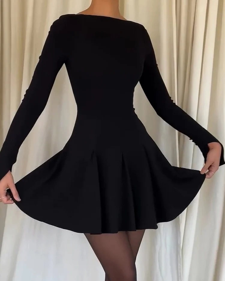 Women's solid color long sleeve slim dress