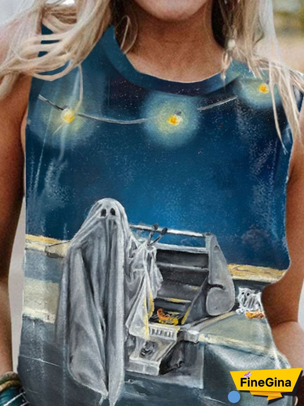 Vintage Ghost Grill Oil Painting Print Tank Top
