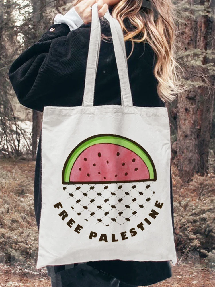 Unisex Vintage Free Palestine Print Canvas Bag