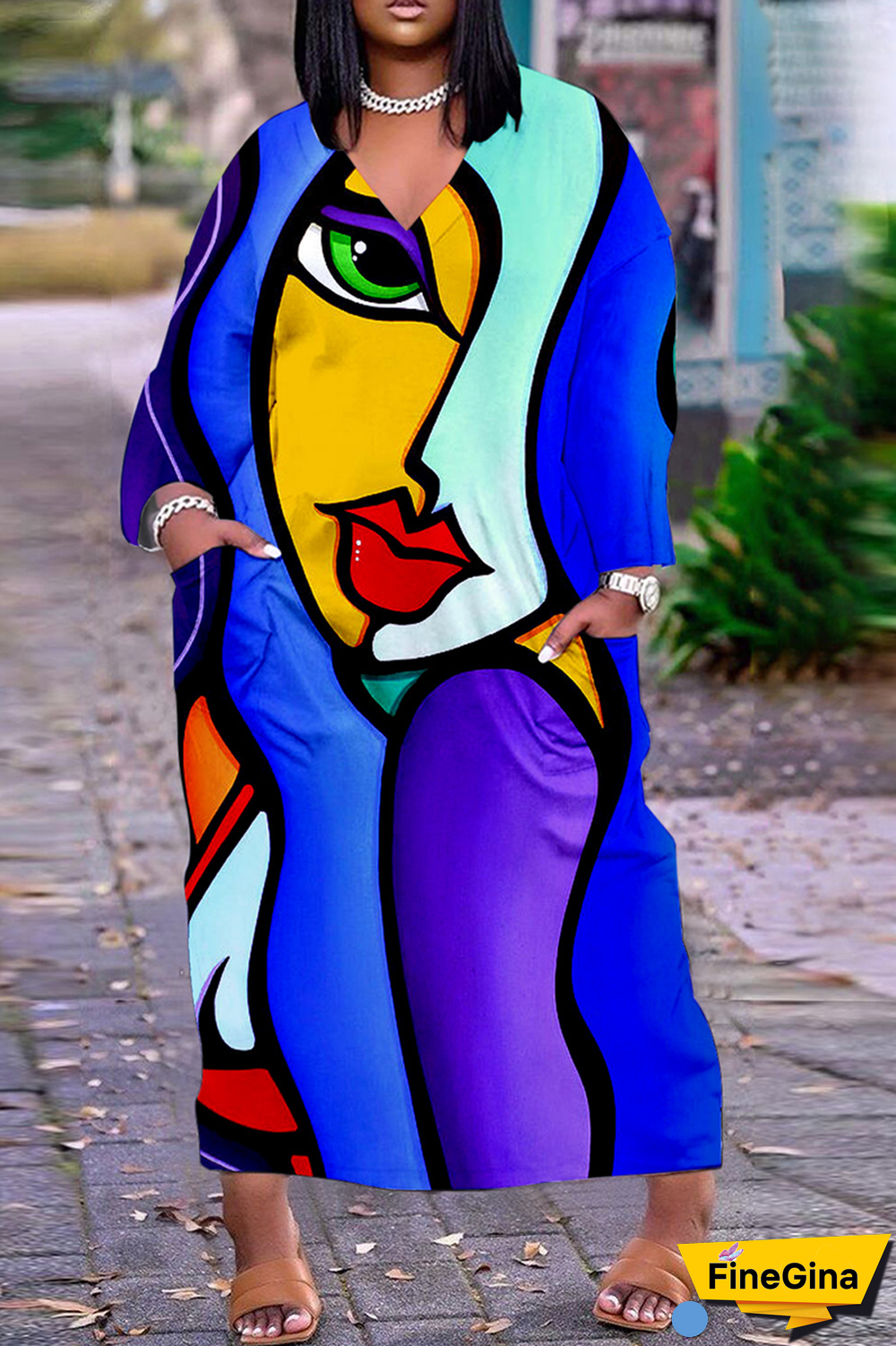 Red White Casual Print Patchwork V Neck Straight Dresses