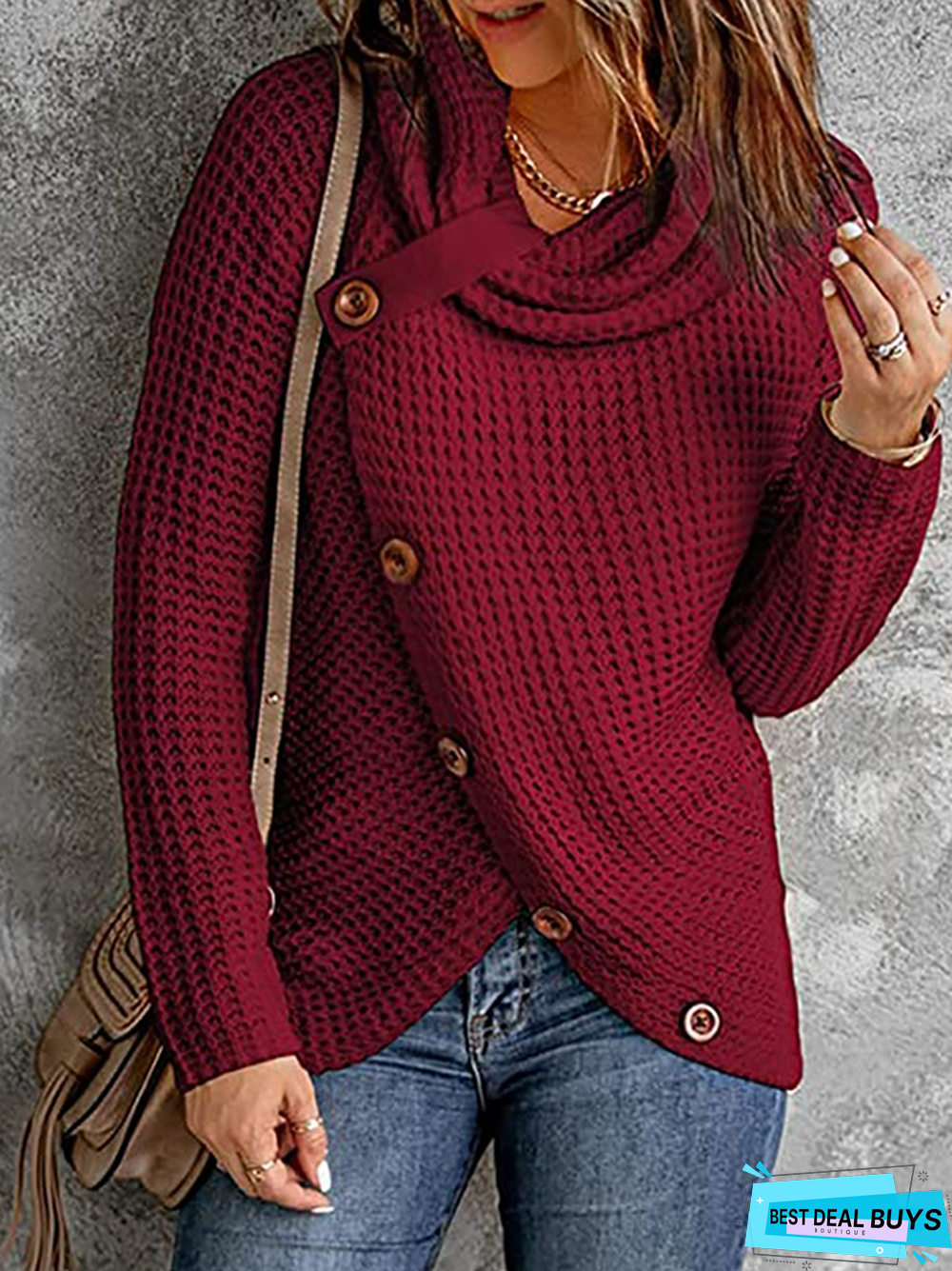 Solid Cowl Neck Long Sleeve Casual Sweater