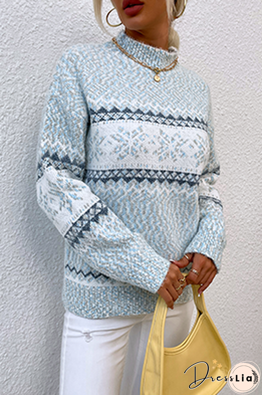 Casual Snowflakes Basic Half A Turtleneck Tops