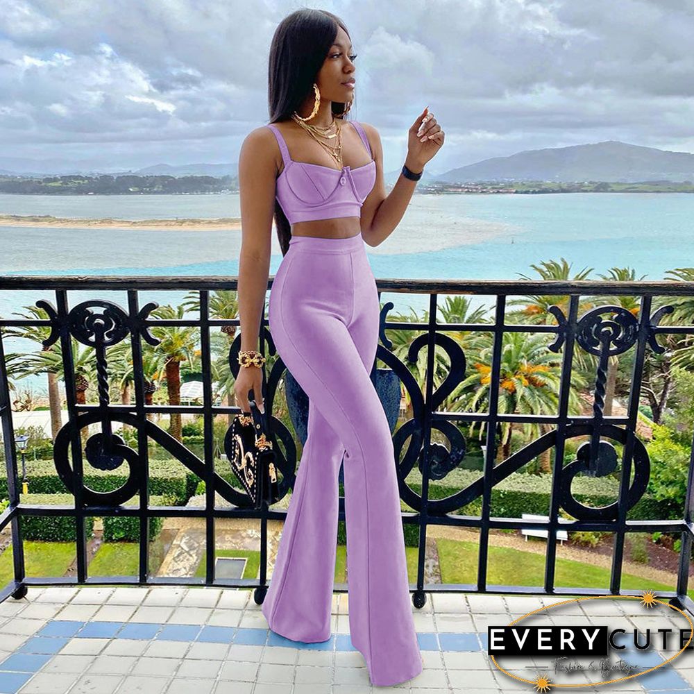 Summer Womens Fashion Sexy Bandage Two-Piece Set Sleeveless Tight Short Top High Waist