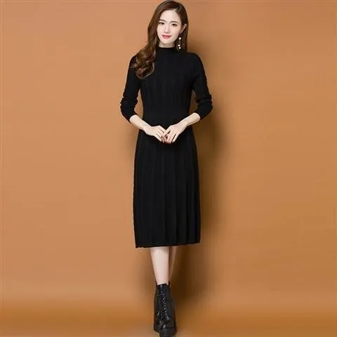 Dress Autumn Dress 2021 New Female Twist Knitted Sweater Skirt Over The Knee Bottom Skirt Autumn And Winter Popular Long Skirt