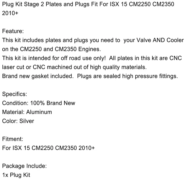 Garlaven Plug Kit Stage 2 Plates and Plugs Fit For ISX 15 CM2250 CM2350 2010+