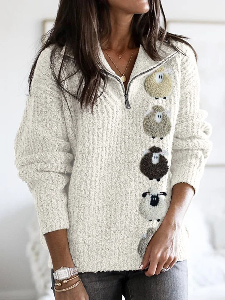 Comstylish Colorful Sheep Fleece Cozy Zip Up Sweater