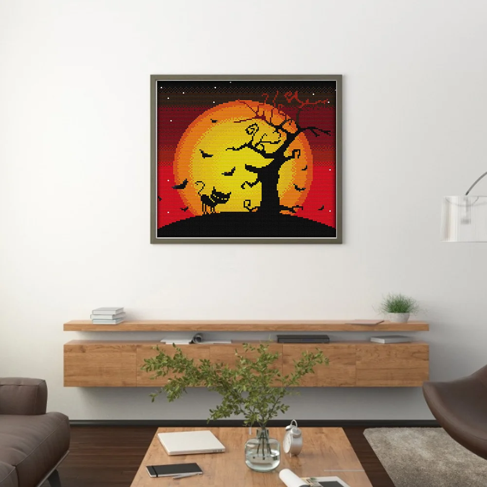 14CT Full Stamped Cross Stitch - Halloween(Canvas|31*29CM)