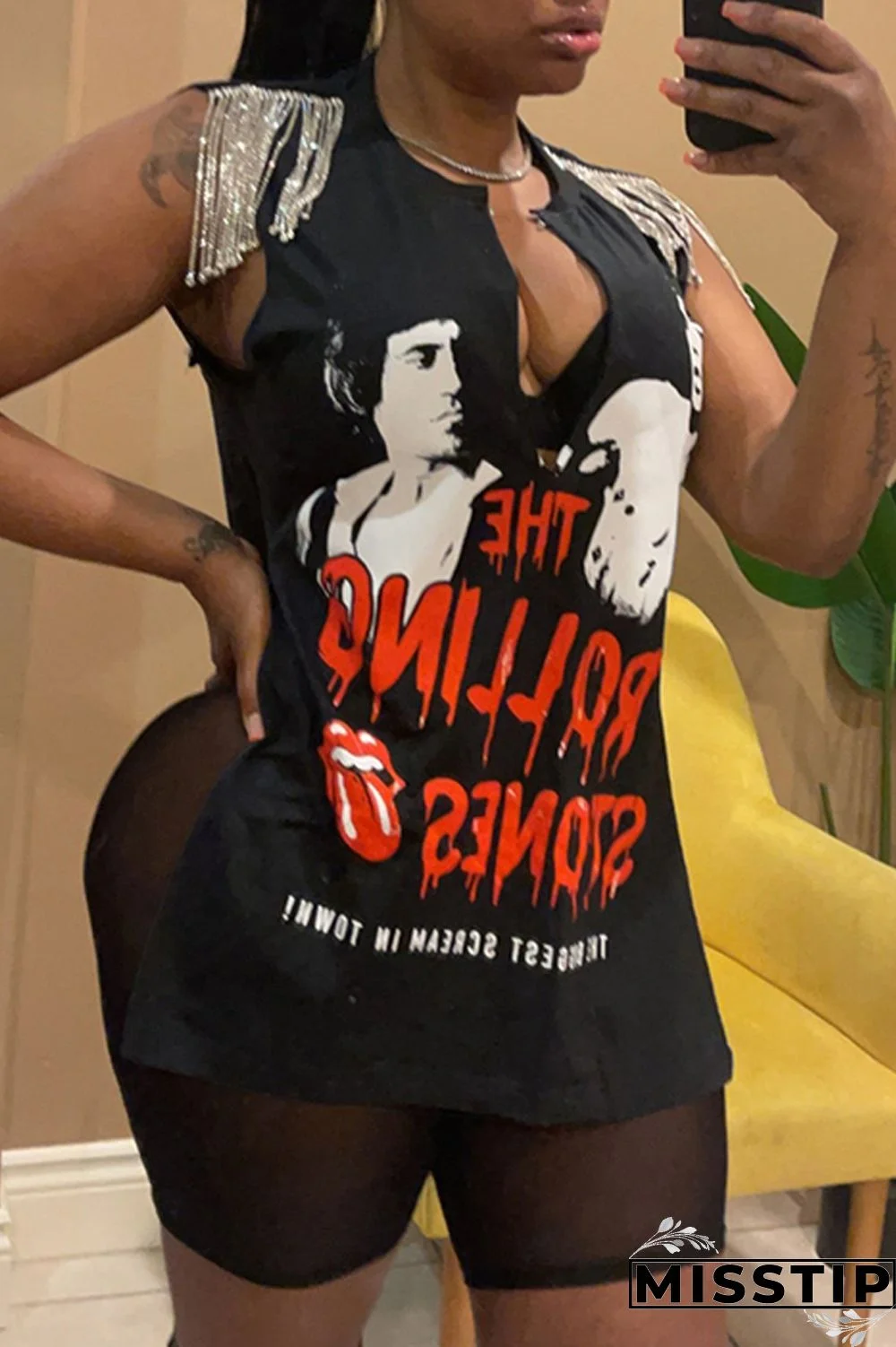 Brown Fashion Casual Print Tassel Patchwork V Neck T-Shirts