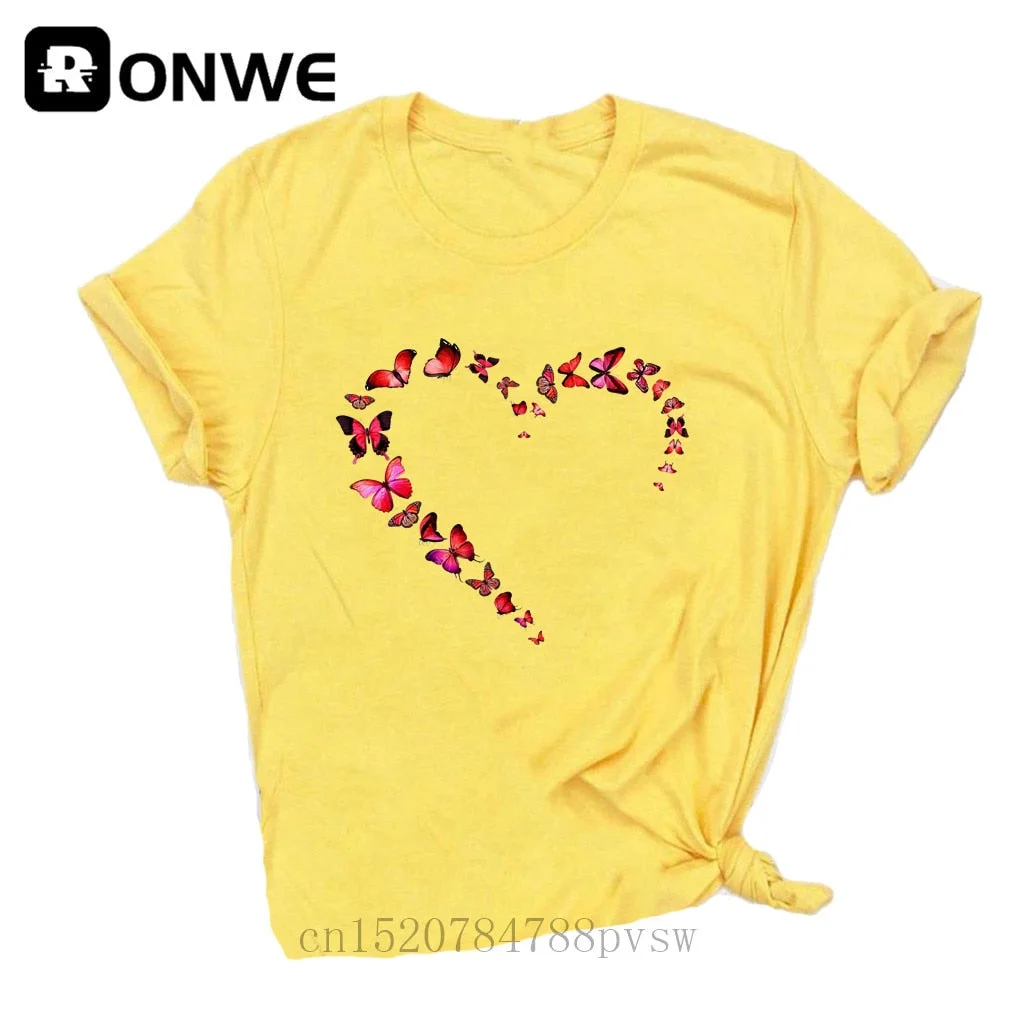 Women Butterfly Love Heart Fashion 90s Black T-shirt Girl Harajuku 90S White Clothes Female Graphic Top Tee,Drop Ship