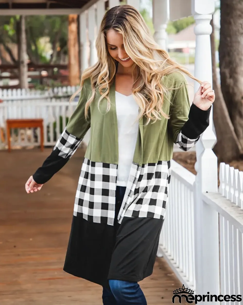 Spring Plaid Print Long Cardigans with Full Sleeves