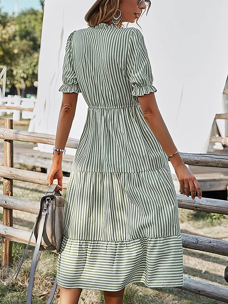Fashion Striped Temperament Midi Dress