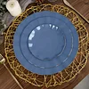 10 Pack | 6" Ocean Blue Hard Plastic Dessert Plates with Gold Ruffled Rim, Heavy Duty Disposable Salad Appetizer Dinnerware