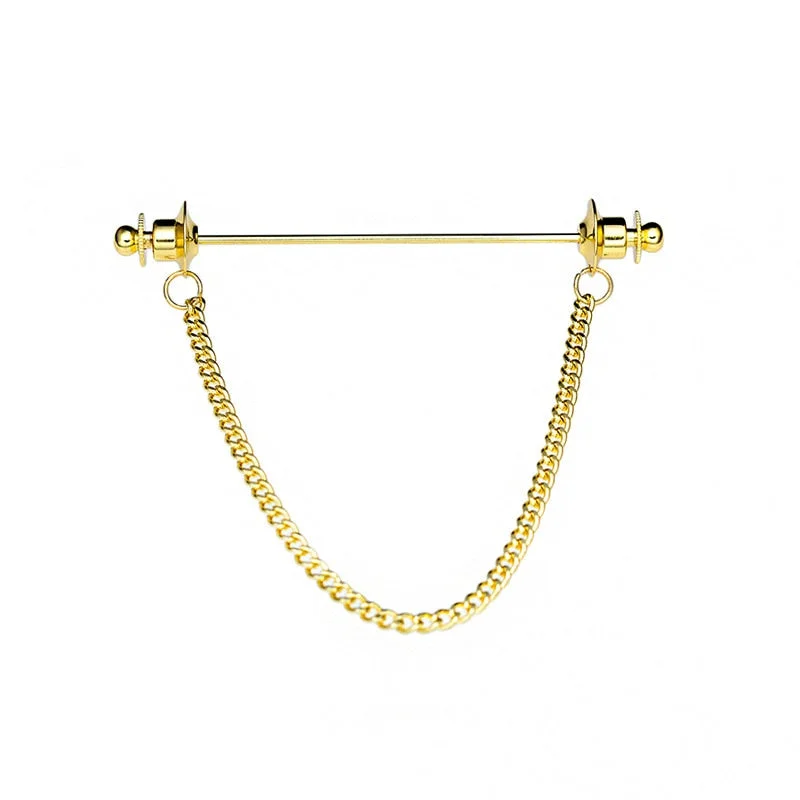 French Shirt Collar Needle Brooch Prevent Exposure Unisex Business Wedding Ceremony Copper Fringed Chain Classic High Quality