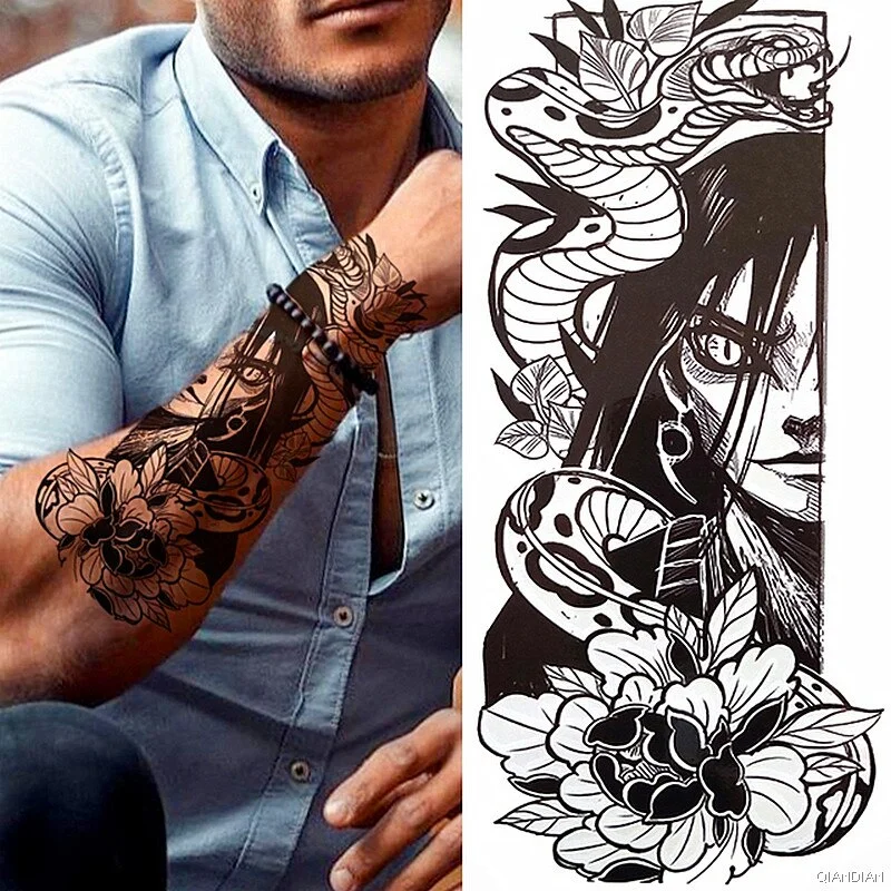 Wolf Tiger Manipulator Temporary Tattoo Sticker Waterproof Skull Flower Compass Eagle Deer Body Arm Sleeve Fake Totem Women Man