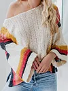 Loose Contrast Color Striped Loose Half Sleeve Sweater