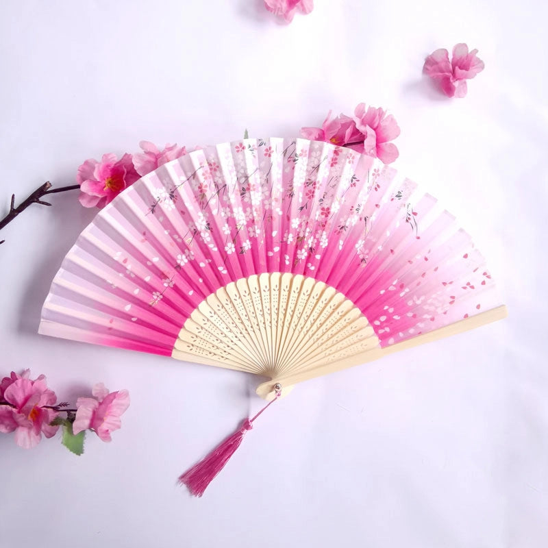3 Pieces Ancient Style Folding Fan Female Classical Tassel Silk Fan Chinese Style Small Fan Portable Dance Craft National Fashion Fan Student Fan