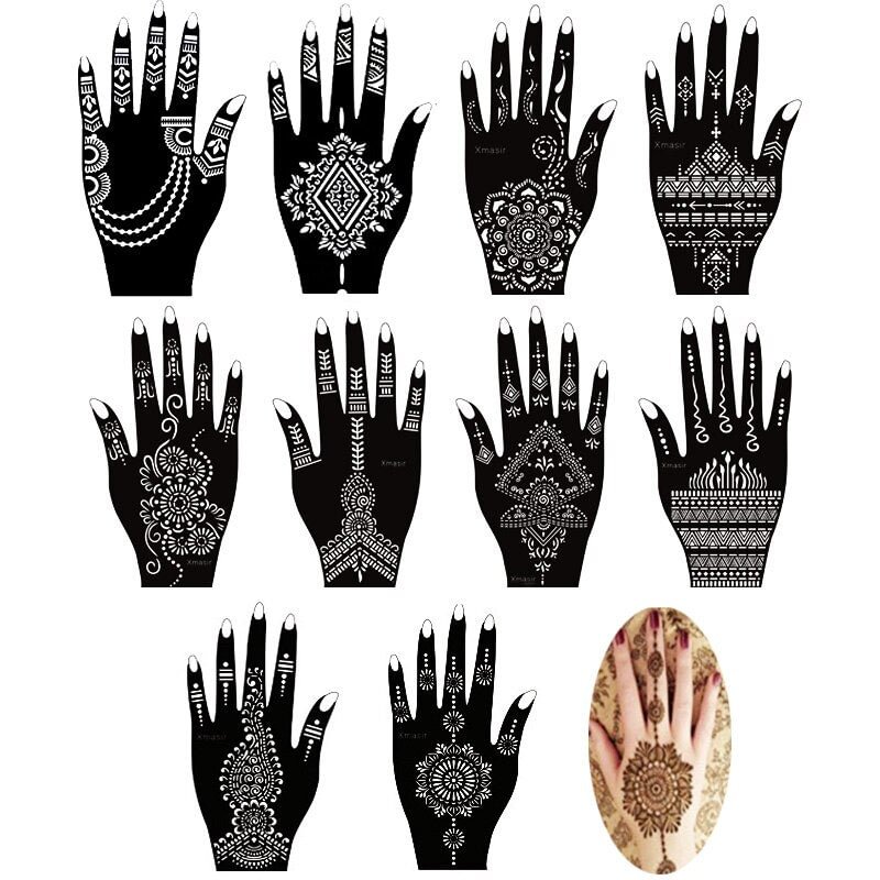 Xmasir Set of 16 Sheets Indian Arabian Henna Tattoo Stencil/Temporary Tattoo Temples Kit,Stencils for Henna Body Painting