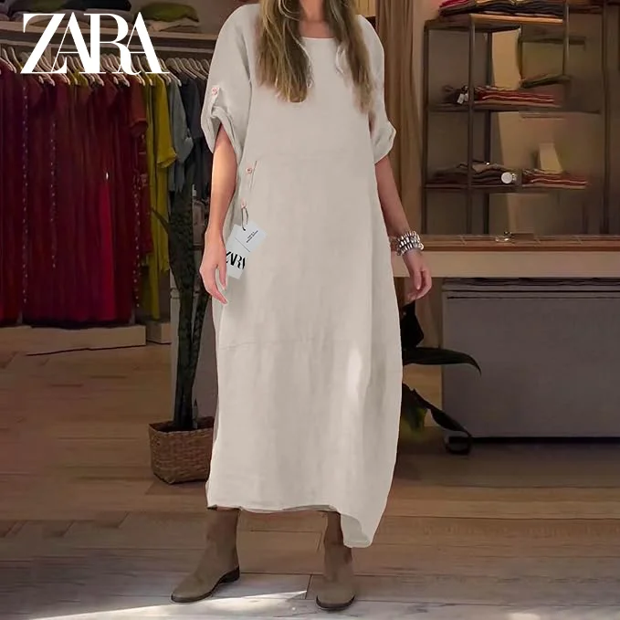 2025 ZARA letn&iacute; voln&eacute; lež&eacute;rn&iacute; jednobarevn&eacute; &scaron;aty s kr&aacute;tk&yacute;m ruk&aacute;vem