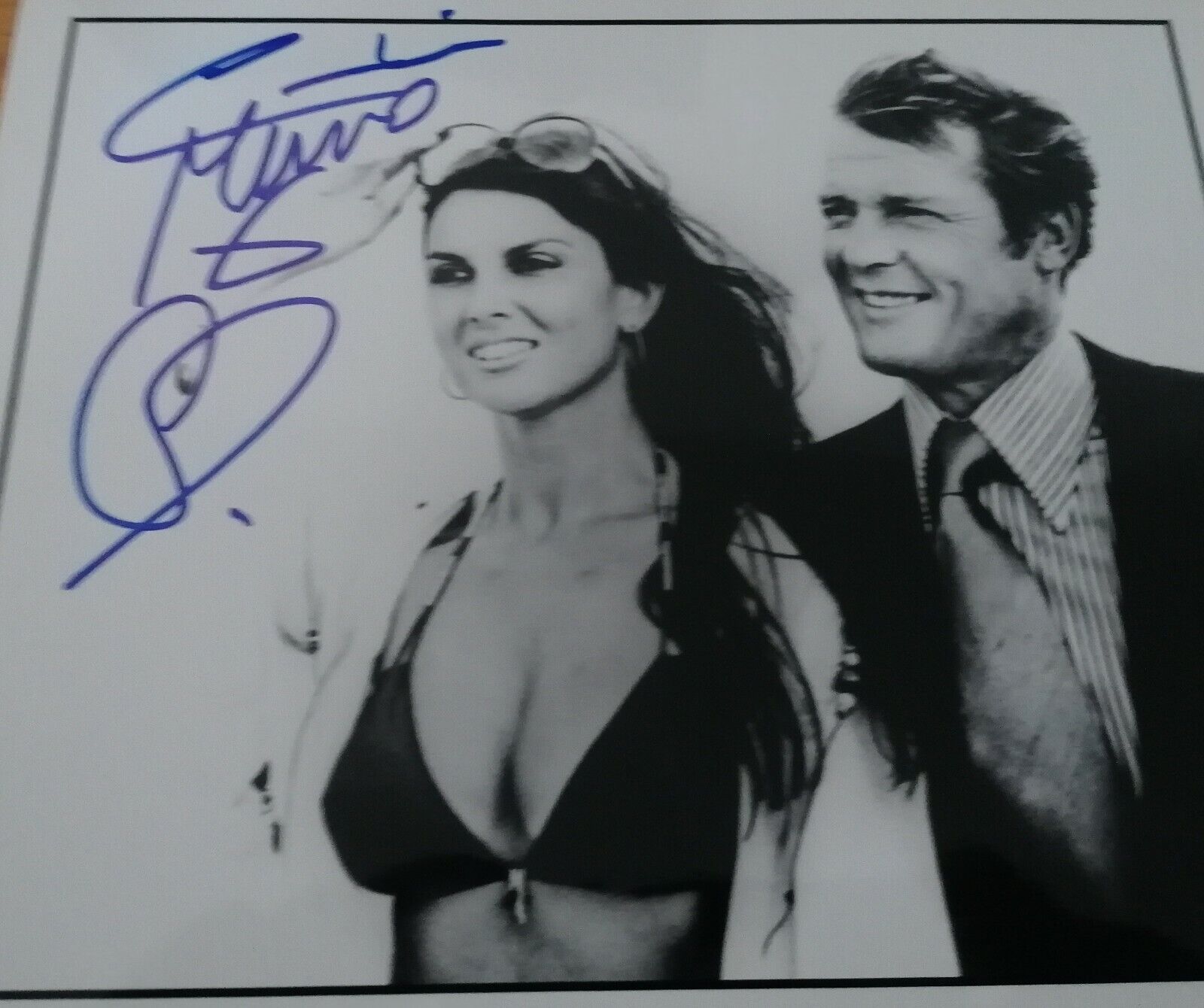 CAROLINE Munro SIGNED The Spy who loved me 1977 Film 10 x 8 Black and WhitePhoto Poster painting