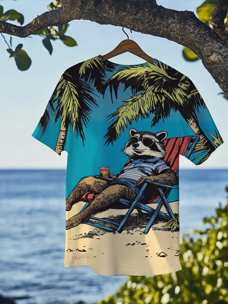 Men's Raccoon Vacation Art Print T-Shirt