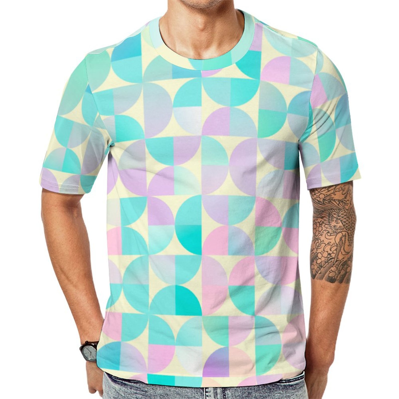 Geometric Holographic Iridescent Pastel Short Sleeve Print Unisex Tshirt Summer Casual Tees for Men and Women Coolcoshirts