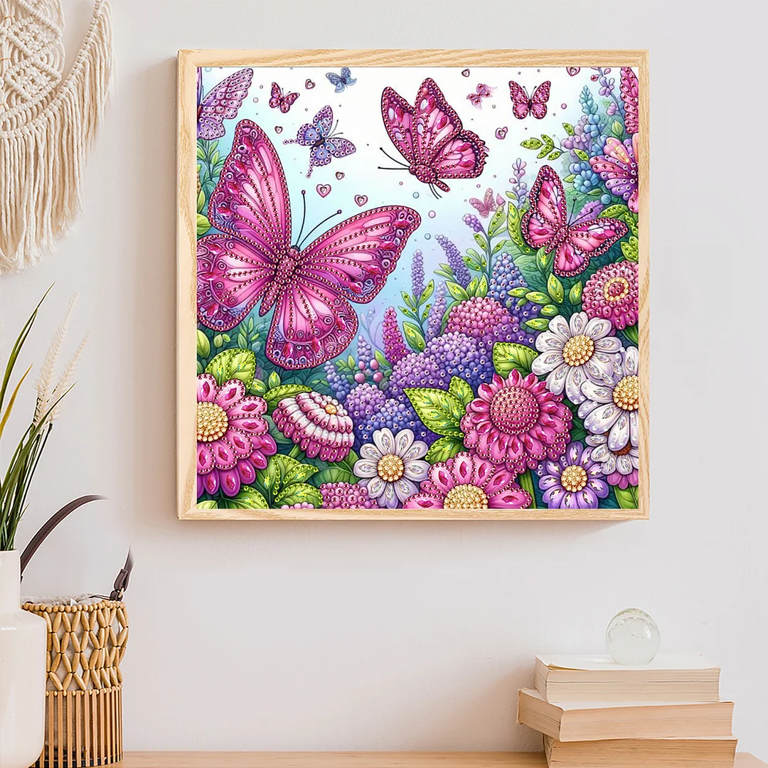 Pink Butterfly - Partial Special Shaped Drill Diamond Painting Kits (Canvas|30*30cm)