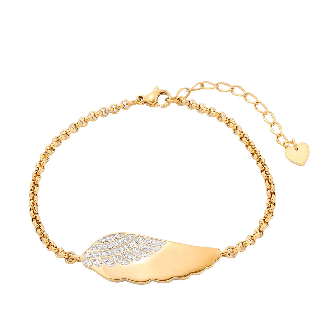 Angel Wings Set With Diamond 18K Gold Titanium Steel Bracelet