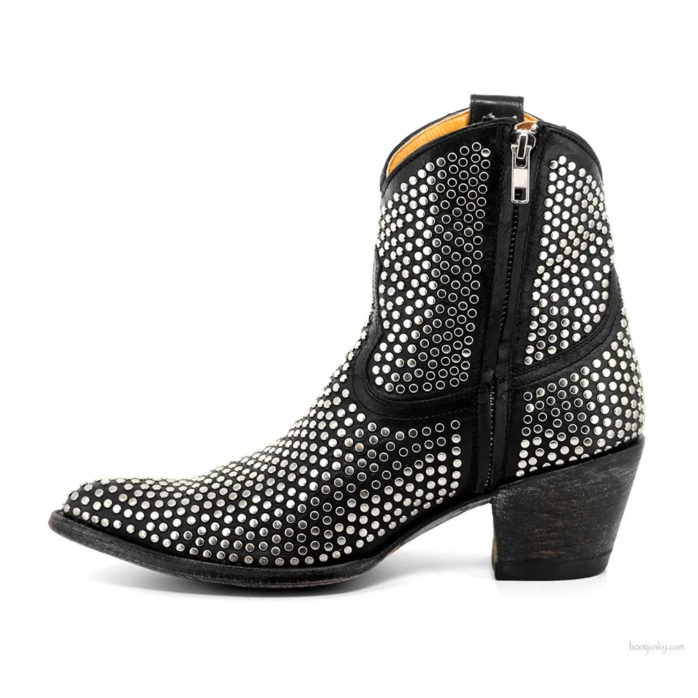 Black Pointed Toe Studded Western Boots for Women with Zipper