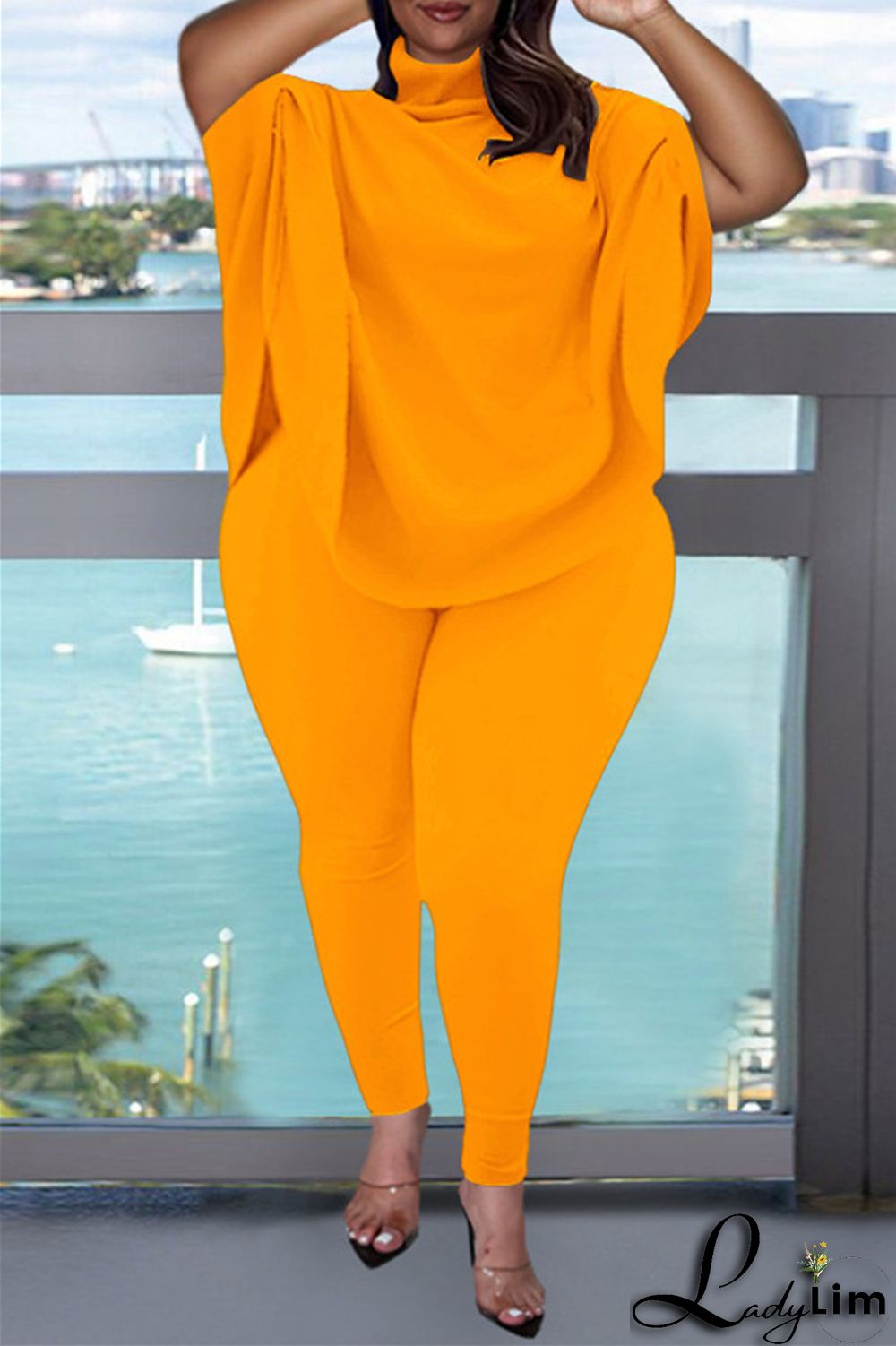 Pink Fashion Casual Solid Basic Turtleneck Short Sleeve Two Pieces