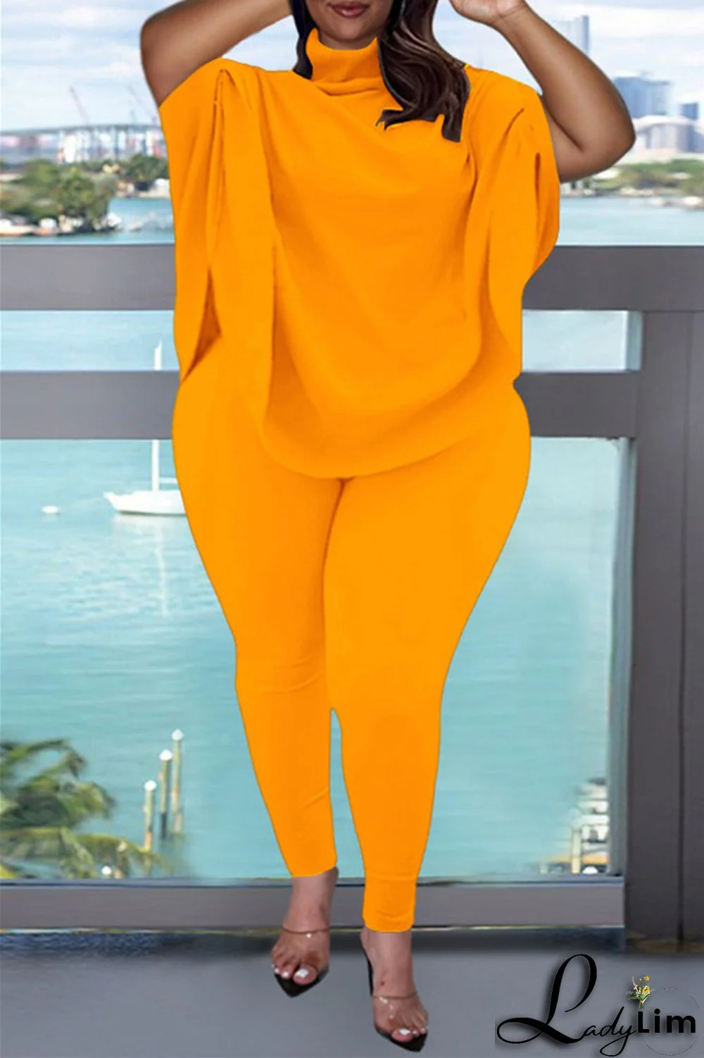 Pink Fashion Casual Solid Basic Turtleneck Short Sleeve Two Pieces