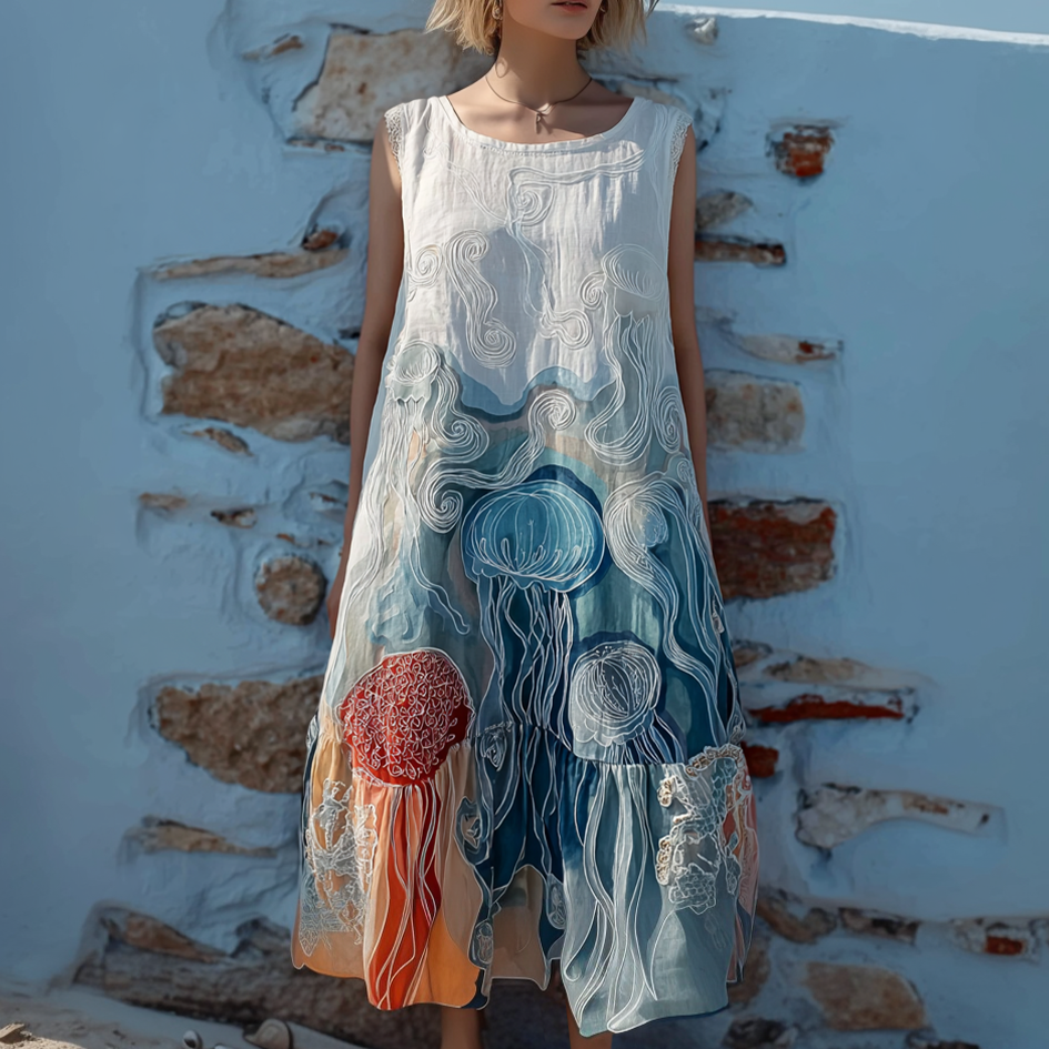 Summer Ocean Jellyfish Pattern Design Women's Sleeveless Dress wearshes