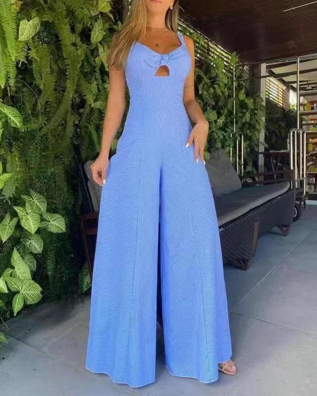 Brownm Brownm New Women's Sleeveless Solid Color Casual Loose Striped Wide-Leg Jumpsuit