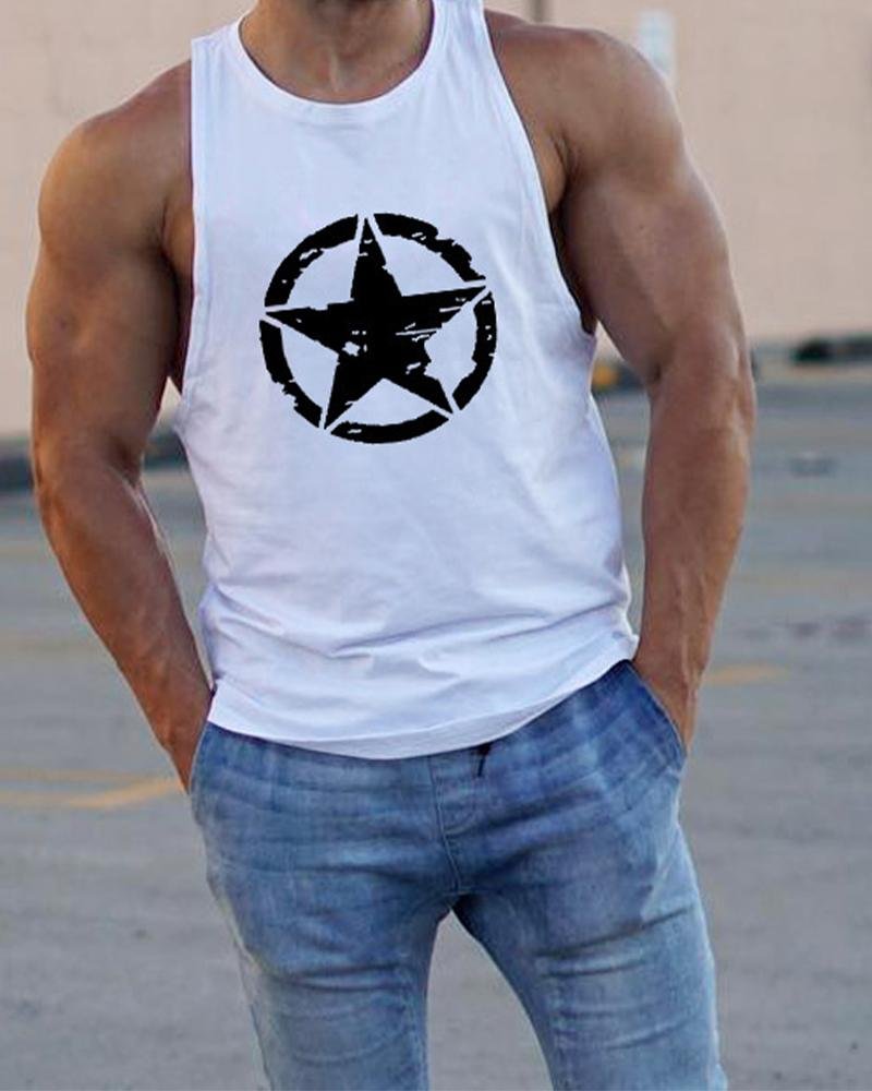 Men's Fashion Fitness Muscle Star Print Casual Vest