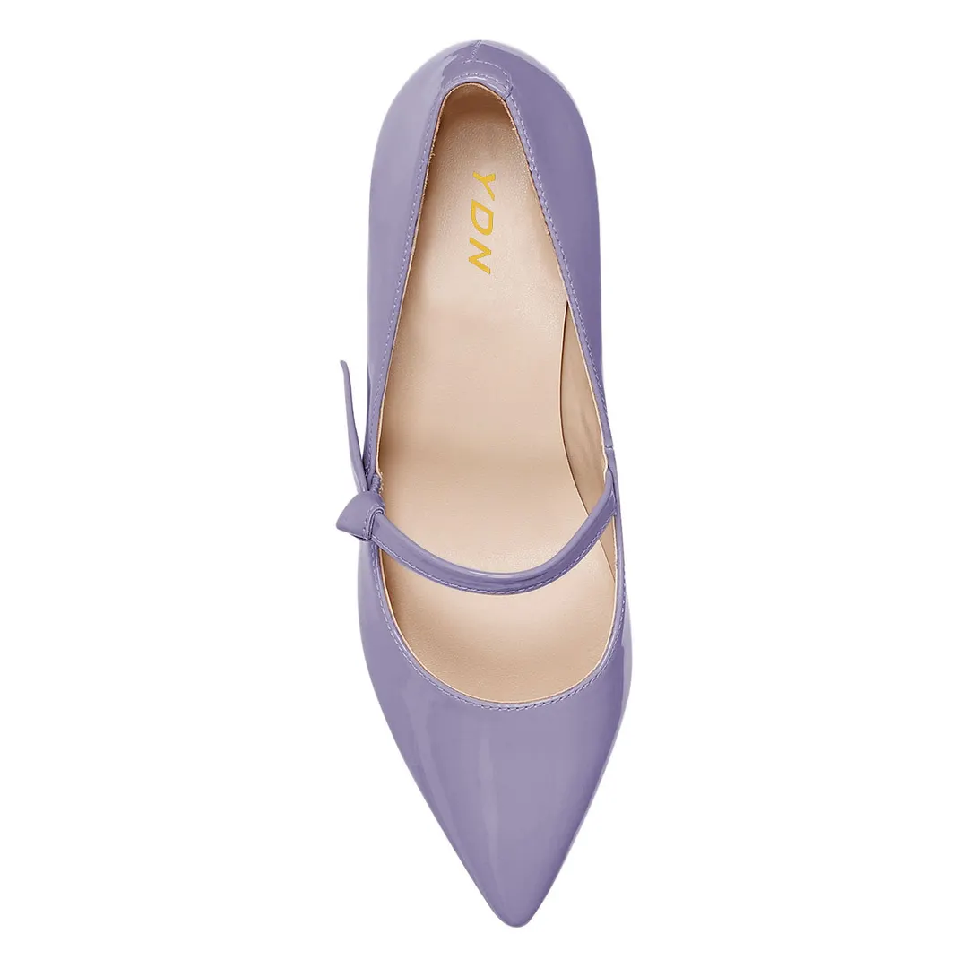 Light Purple Kitten Heel Pointed Toe Simple Mary Jane Shoes