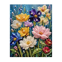 Colorful Flowers Blue - Pearls Painting