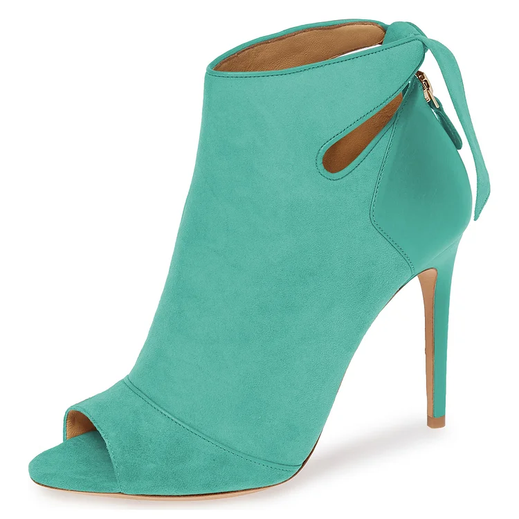 Turquoise Peep Toe Booties Back Tie Cut-out Stiletto Heel Ankle Boots |FSJ Shoes