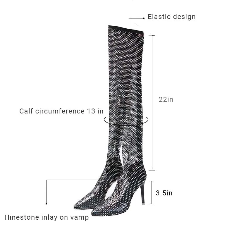 Overknee Boot Rhinestone Mesh Sexy High Heels