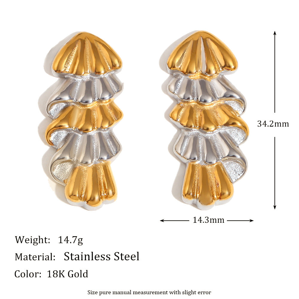 Niche Design Gold Earrings Stainless Steel 18K Gold Plated Two-Tone Mouth Christmas Tree Earrings For Women