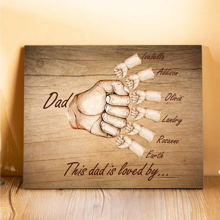 Personalized 7 Names & 1 Text Wooden Plaque Custom Fist Bump Home Decor Father's Day Gifts for Dad/Grandpa